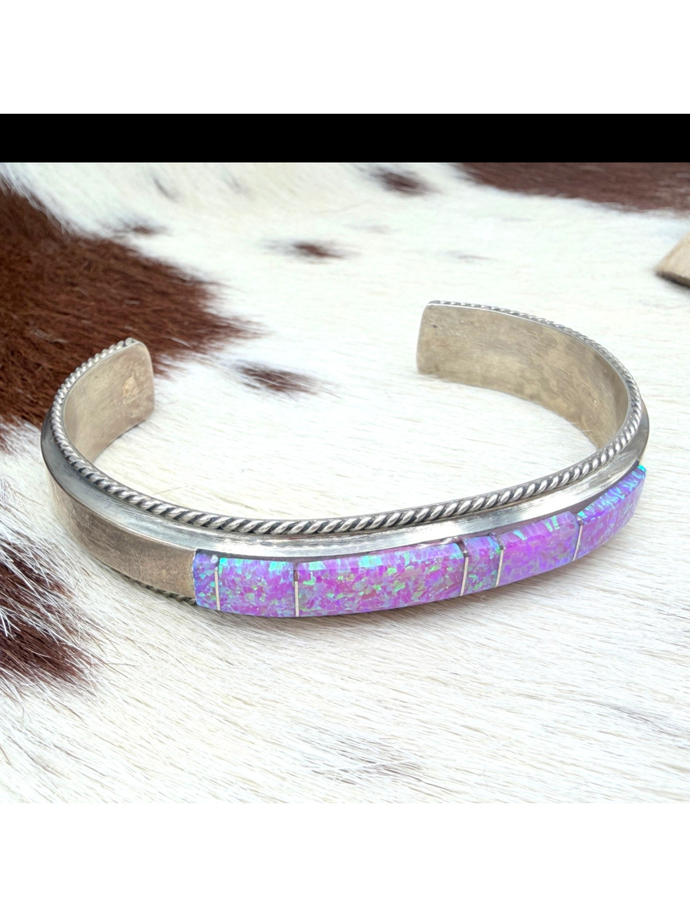 Pink Fire Opal Inlay Cuff by Fran Yazzie